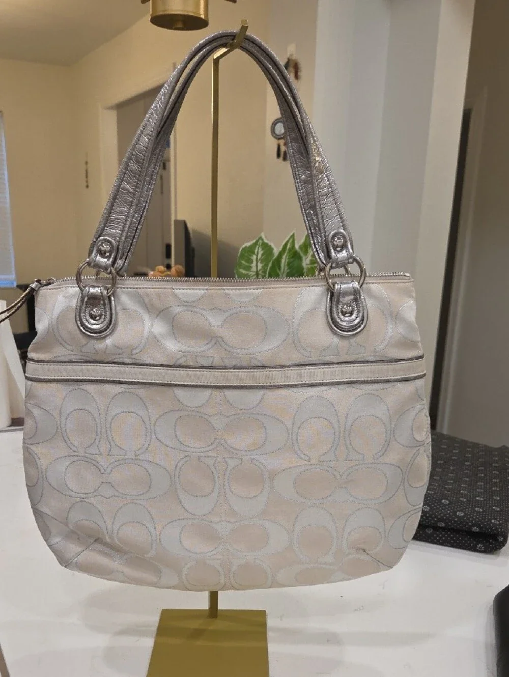 Coach Women’s Cream Shoulder Bag with Silver Accents
